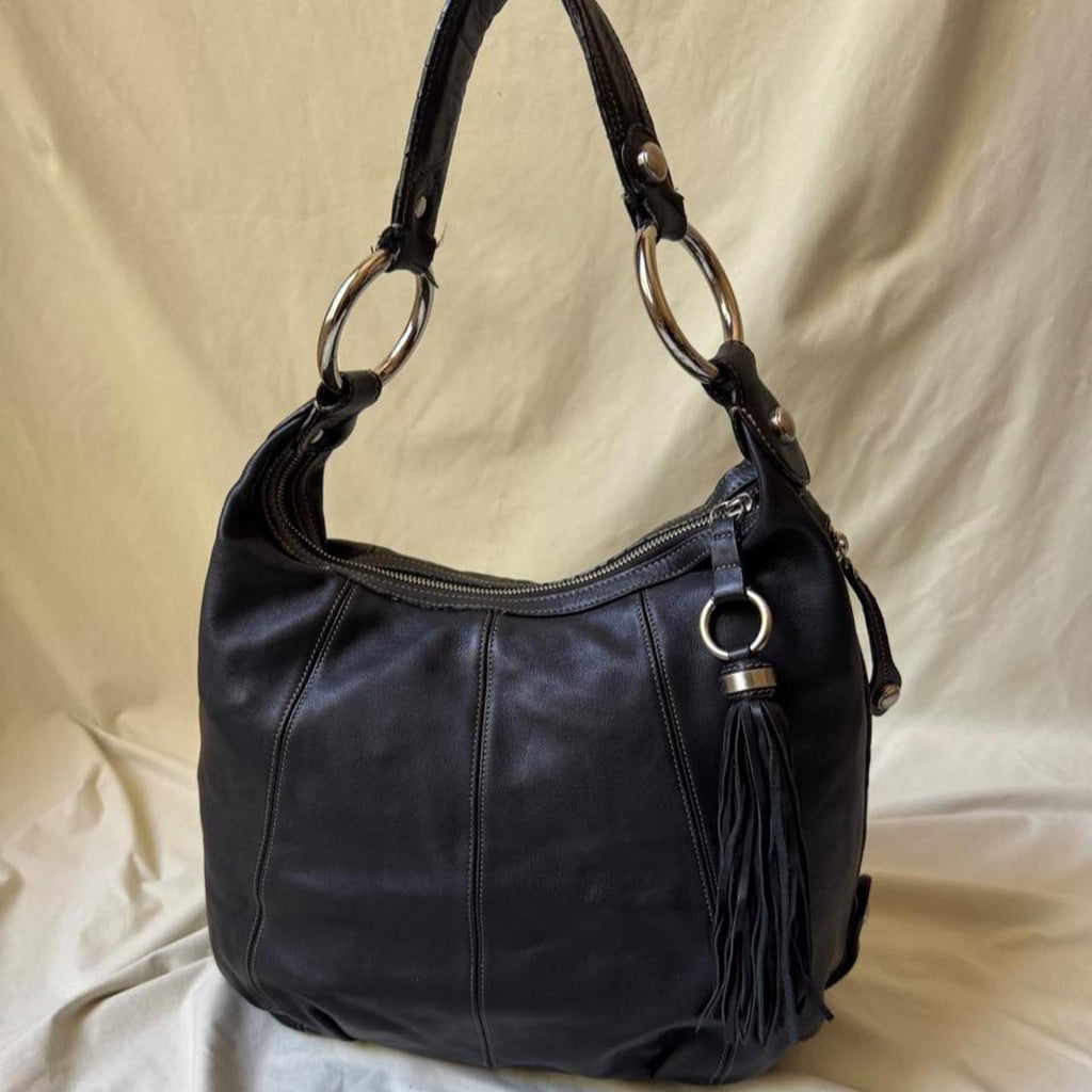 Vintage Y2K Black Leather Hobo Bag