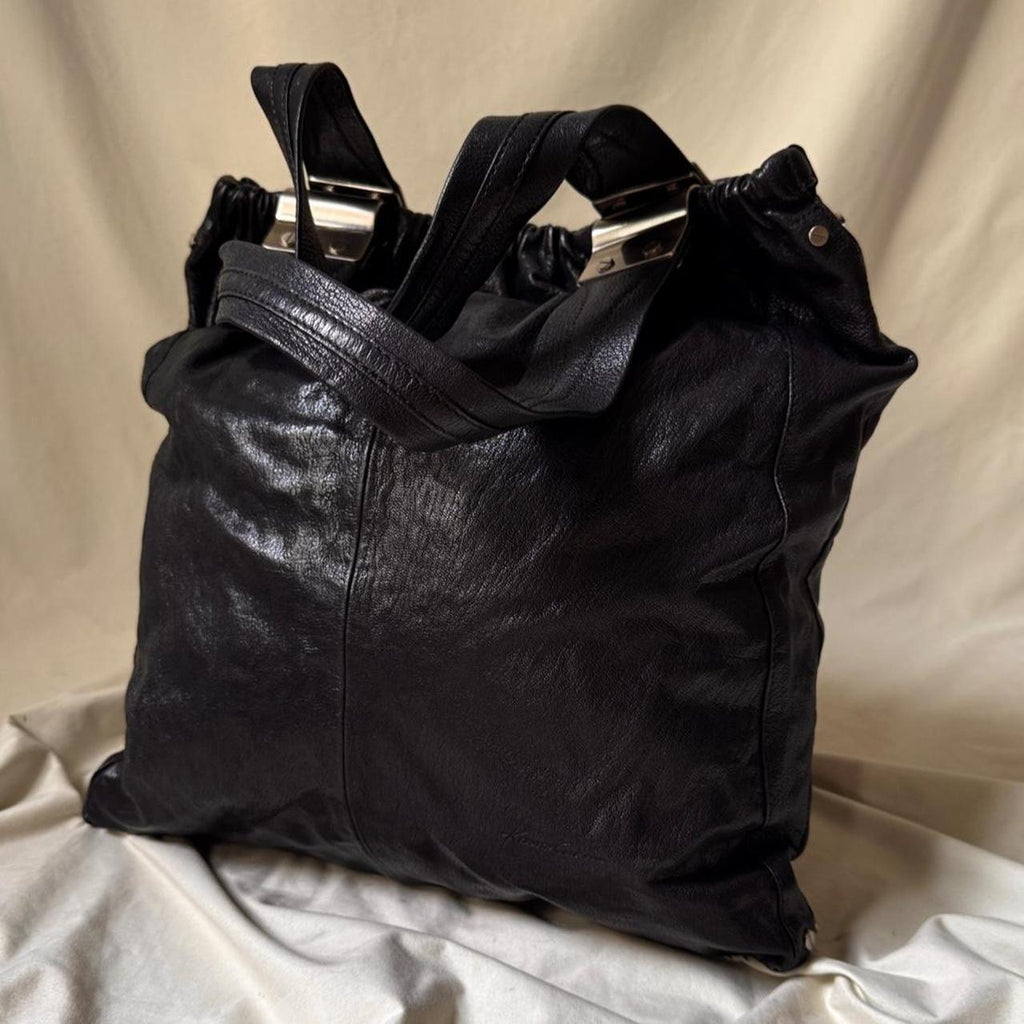 Vintage Y2K real leather, large slouch tote bag
