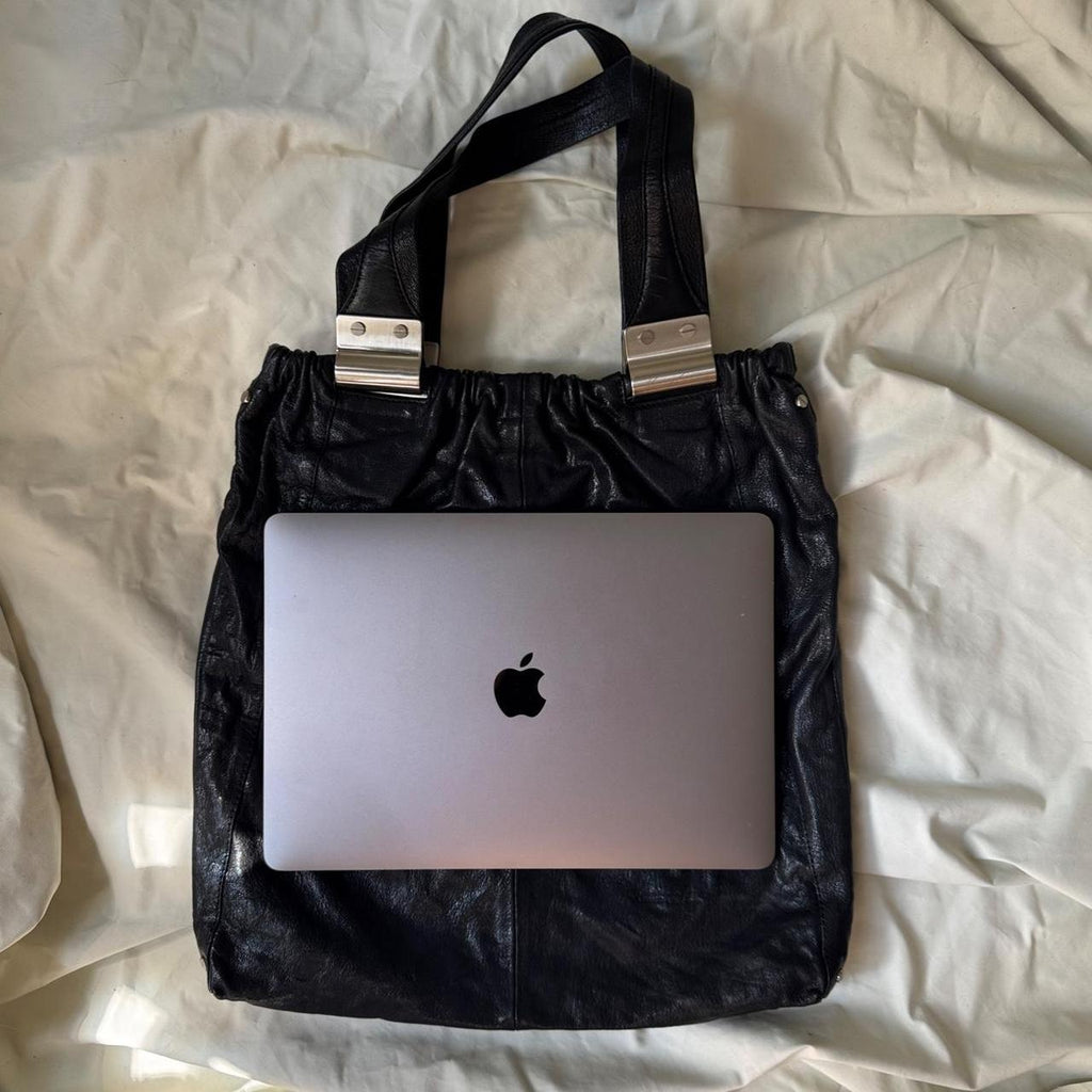 Vintage Y2K real leather, large slouch tote bag